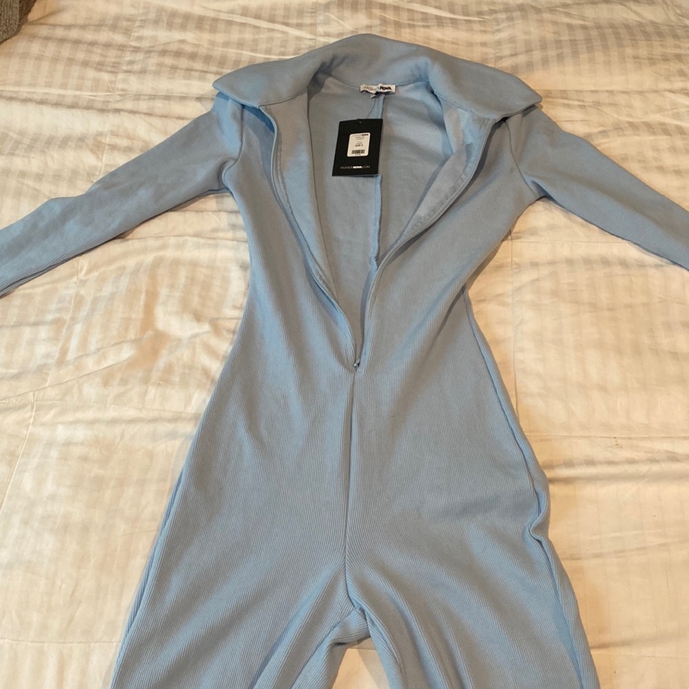 Fashion nova Ashley ribbed jumpsuit size small light blue pretty color NWT!